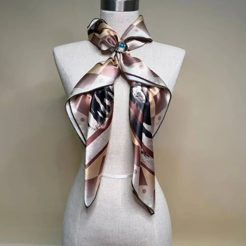 Horses Print Silky Polyester Wild Rag | 36x36 | Brown